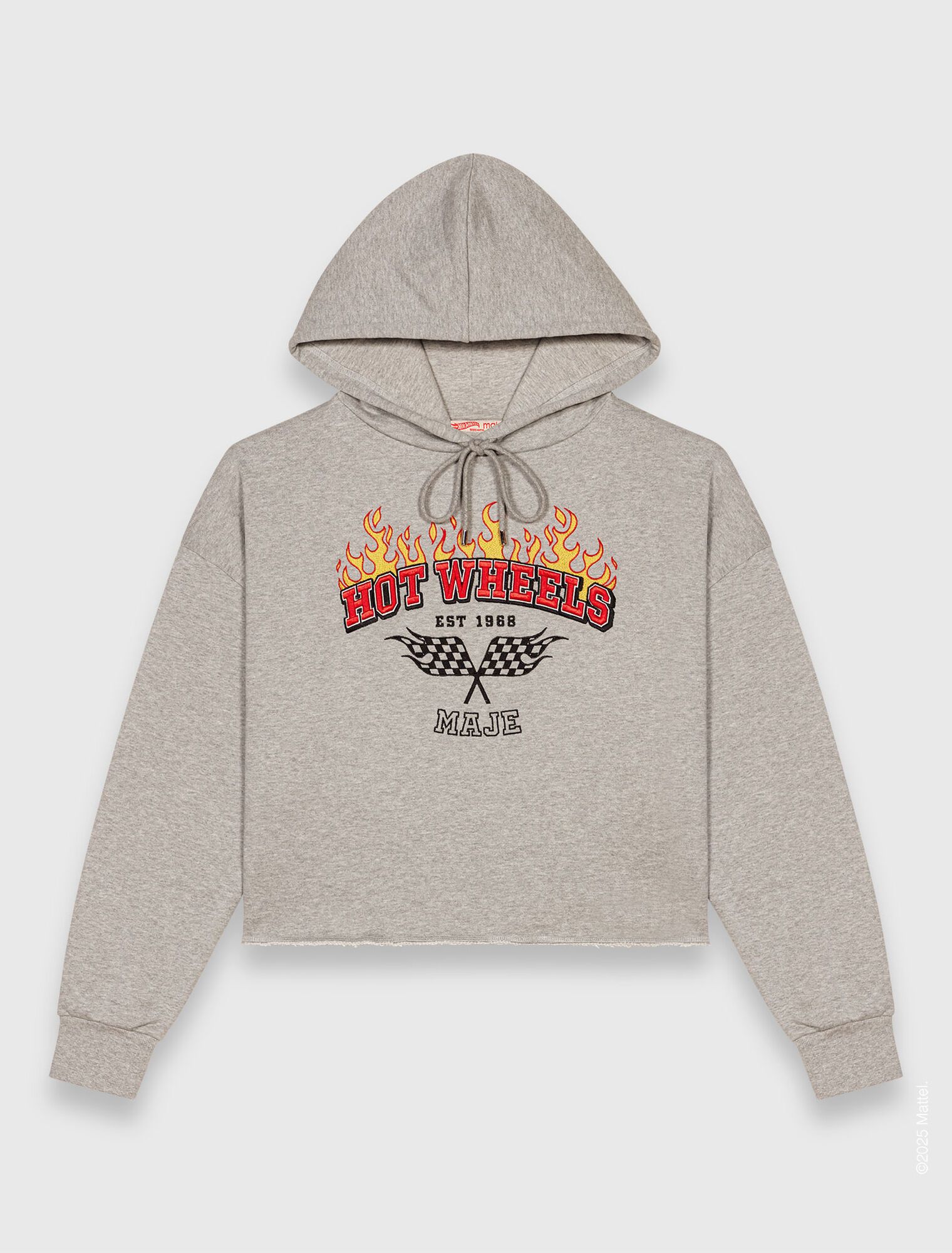 Áo nỉ crop thêu logo Hot Wheels